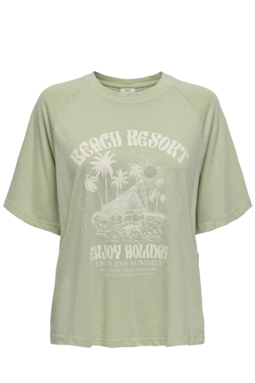 Jacqueline de Yong T-shirt JDYFAROCK S/S OVERSIZE PRINT TOP JR 15345724 SMOKE GREEN