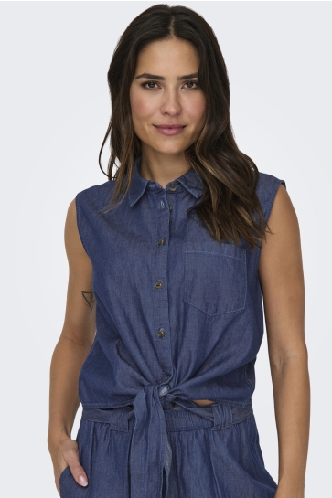 Jacqueline de Yong Blouse JDYKAI S/L SHIRT WVN DIA 15321112 MEDIUM BLUE DENIM