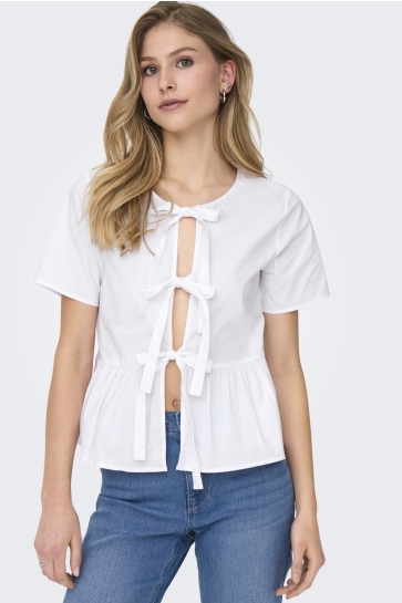 Jacqueline de Yong Blouse JDYMIO S/S REV. STRING TOP WVN DIA 15347616 White