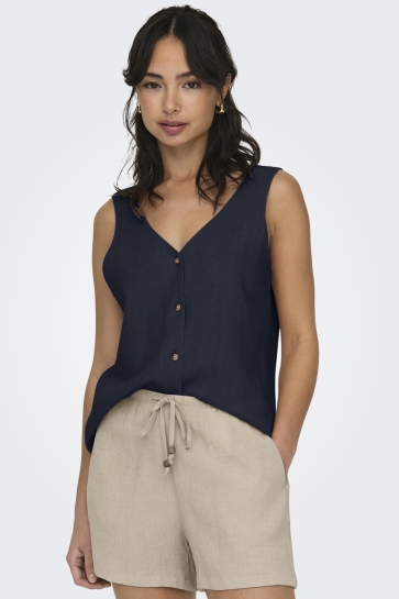 Jacqueline de Yong Top JDYSAY S/L LINEN V-NECK TOP WVN DIA 15317387 SKY CAPTAIN
