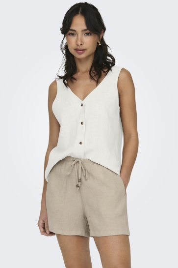 Jacqueline de Yong Top JDYSAY S/L LINEN V-NECK TOP WVN DIA 15317387 SNOW WHITE