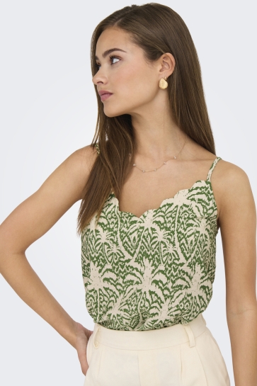 Jacqueline de Yong Top JDYTROYA LIFE SINGLET WVN DIA 15347220 KALE/02-25-07 TAPIOCA PALM TREE