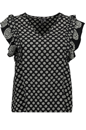 Vero Moda T-shirt VMSIMI SAVANNA CAP SLEEVE TOP WVN G 10327368 BLACK/SAVANNA