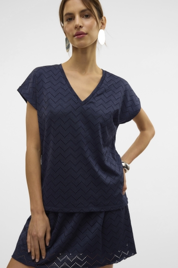 Vero Moda T-shirt VMTHAS SS V-NECK TOP JRS GA VO 10328120 NAVY BLAZER