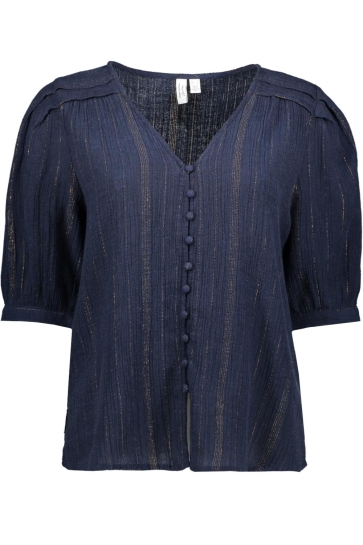Vero Moda Blouse VMDAHLIA S/S V-NECK SHIRT WVN BTQ 10329115 Navy Blazer/Gold lurex