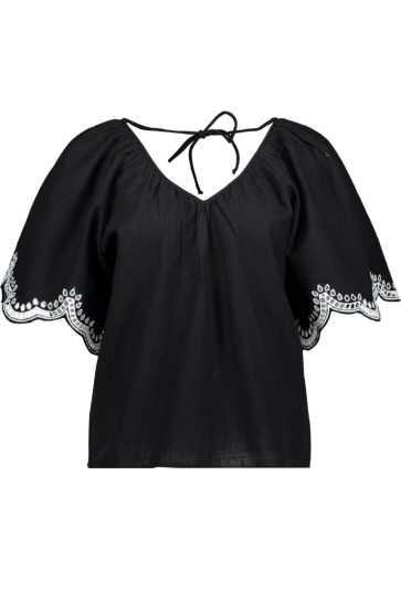 Vero Moda T-shirt VMDIANA 2/4 V-NECK TOP WVN BTQ 10329098 BLACK/SNOQ WHITE