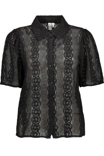 Vero Moda Blouse VMDELSIE S/S LACE SHIRT WVN BTQ 10329158 BLACK