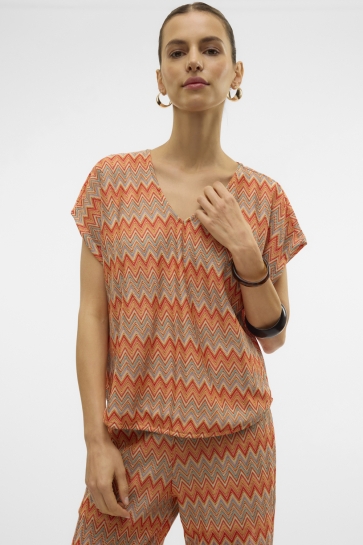 Vero Moda T-shirt VMDICTE SS V-NECK TOP JRS GA VO 10328139 DUBARRY/DICTE