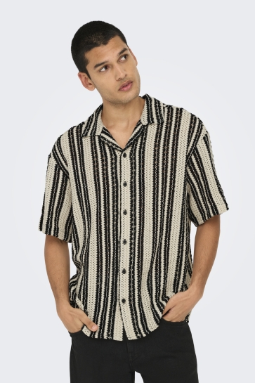 Only & Sons Overhemd ONSDANI CROCHET SS SHIRT 22030511 CLOUD DANCER/BLACK