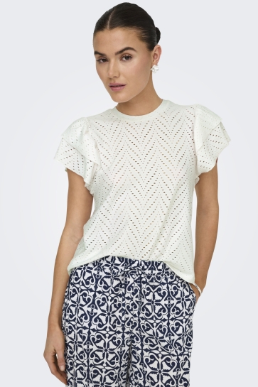 Jacqueline de Yong T-shirt JDYCARLA CATHINKA S/L FRILL TOP JRS 15351452 Cloud Dancer