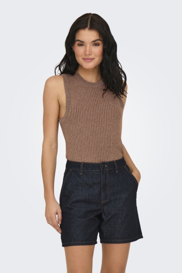 Jacqueline de Yong Top JDYBODILLA S/L O-NECK TOP KNT 15351393 ARGAN OIL/LUREX
