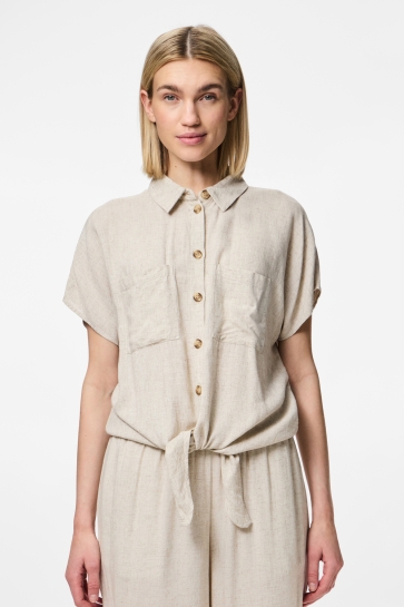 Pieces Blouse PCPIA SS TIE SHIRT WVN NOOS 17154736 BIRCH/MELANGE