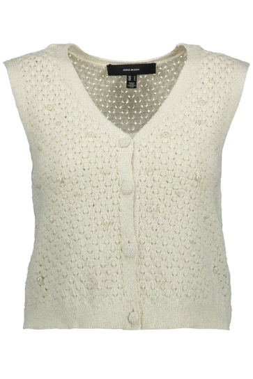 Vero Moda Vest VMAMALFI SHINE SL V-NECK SHORT VEST 10330705 BIRCH/SILVER LUREX