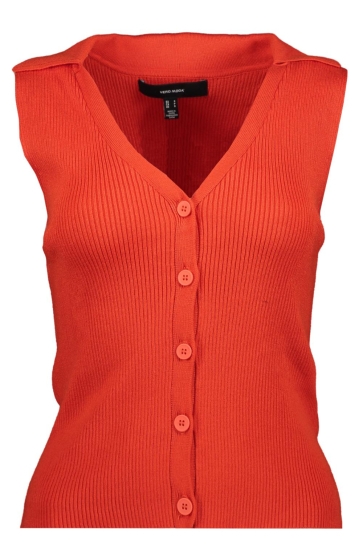 Vero Moda Top VMWILLOW SL V-NECK POLO TOP 10330770 FIERY RED