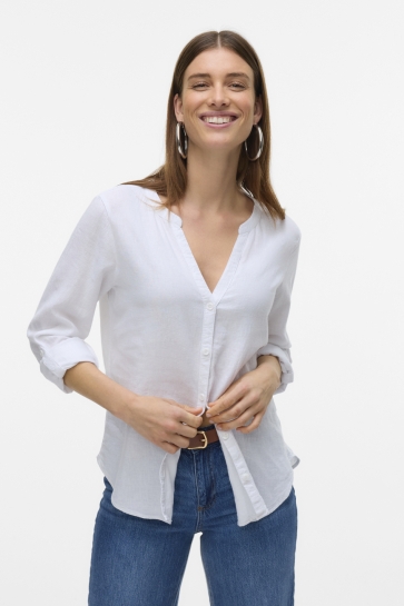 Vero Moda Blouse VMLINN LS V-NECK SHIRT WVN NOOS 10323030 SNOW WHITE