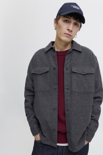 Jack & Jones JJEPERFECT MELANGE OVERSHIRT LS SN 12278822 DARK GREY MELANGE