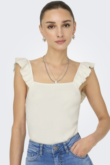 Jacqueline de Yong Top JDYNANNA S/L SQUARE NECK FRILL TOP 15351809 CLOUD DANCER