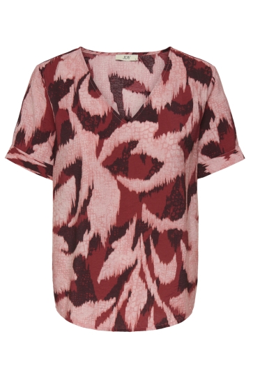 Jacqueline de Yong T-shirt JDYMILES CAMILLE S/S V-NECK TOP WVN 15358958 KARANDA RED/DUSTY ROSE