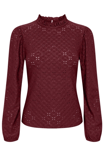 Jacqueline de Yong Blouse JDYCATHINKA L/S FRILL TOP JRS 15311941 CABERNET
