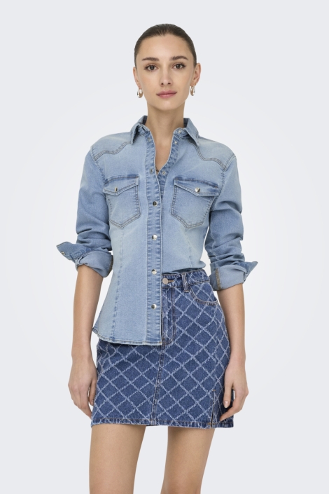 Jacqueline de Yong blauwe dames blouse | Model vooraanzicht