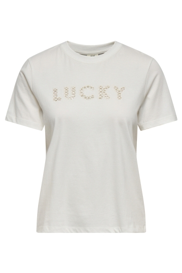 Jacqueline de Yong T-shirt JDYSELMA S/S OPEN EMB TOP JRS 15356356 CLOUD DANCER/LUCKY EMB