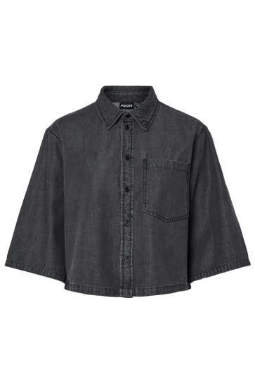Pieces Blouse PCJASMINE 3/4 CROPPED DENIM SHIRT 17160119 BLACK DENIM
