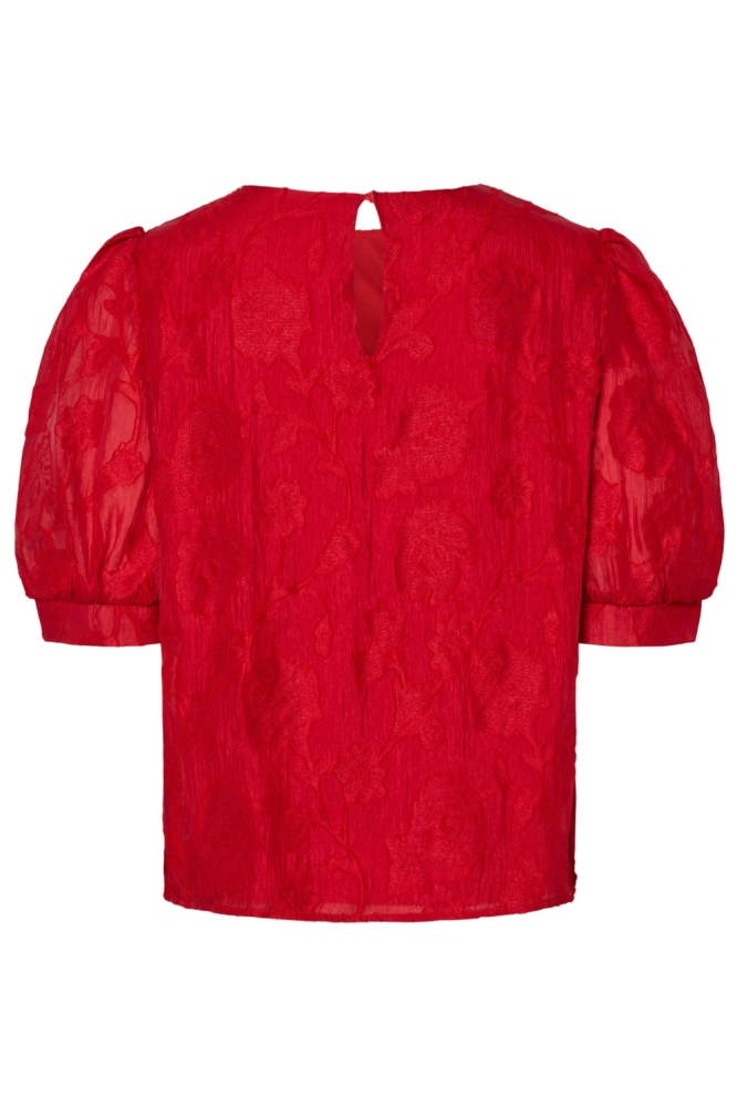 Pieces rode dames blouse | Achteraanzicht