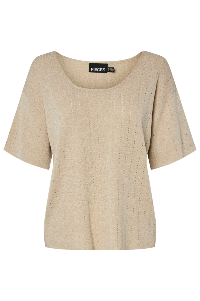 Pieces beige dames t-shirt | Vooraanzicht