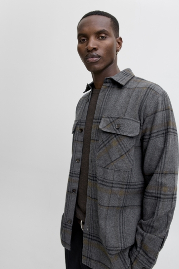 Jack & Jones JPRRAYLE MELANGE CHECK L/S OVERSHIR 12286804 Dark Grey