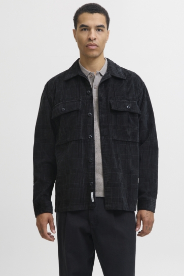 Jack & Jones JPRBLUWILL CORDUROY L/S OVERSHIRT S 12282350 VOLCANIC ASH/CHECK
