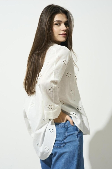 Only Blouse ONLNEW LINA GRACE LS BROD ANGL SHIR 15360467 Cloud Dancer