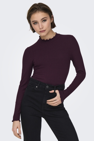 Jacqueline de Yong T-shirt JDYFRANSISKA LIFE L/S HI-NCK TOP JR NOOS 15228065 Winetasting