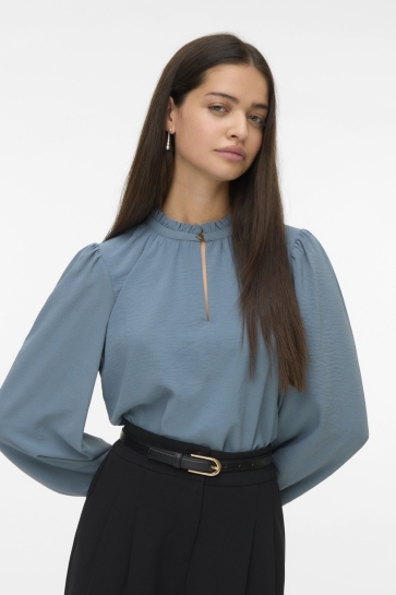 Vero Moda T-shirt VMANI LS FRILL TOP WVN GA 10334521 Stormy Weather