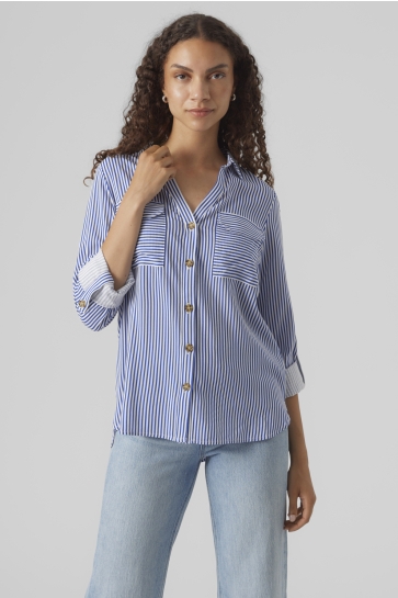 Vero Moda Blouse VMBUMPY L/S SHIRT NEW WVN GA NOOS 10275283 BEAUCOUP BLUE/SNOW WHITE
