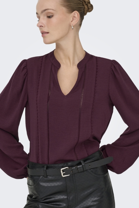 Jacqueline de Yong bordeaux dames t-shirt | Model vooraanzicht