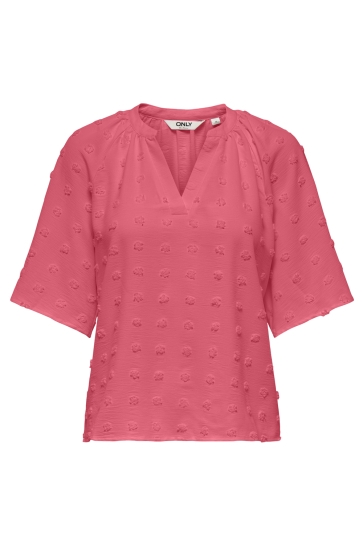 Only T-shirt ONLIVANA LIFE 34 DOBBY V-NECK TOP W 15353159 CORAL PARADISE
