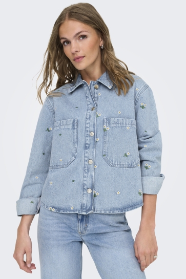 Only Blouse ONLCASSIE EMB LS OVS DNM SHIRT AKM 15349520 LIGHT BLUE DENIM