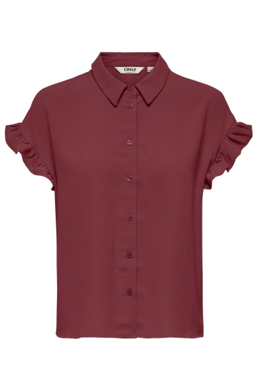 Only Blouse ONLMETTE LIFE SS FRILL SHIRT WVN CS 15353160 RUBY WINE