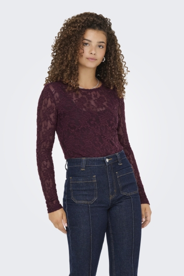 Only T-shirt ONLBLAISE L/S TOP JRS 15356155 Mauve Wine