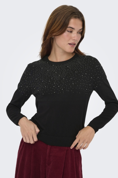 Only zwarte dames trui | Model vooraanzicht