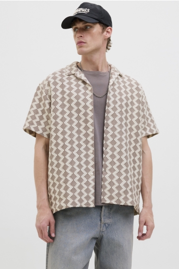 Jack & Jones Overhemd JORSUMMER LUKE TEXTURE RESORT SHIRT 12285392 MOCHA MERINGUE/DIAMOND