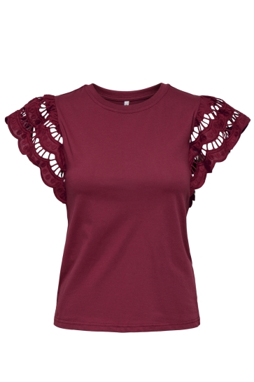 Only T-shirt ONLMACY S/S O-NECK MIX TOP BOX JRS 15350374 RUBY WINE