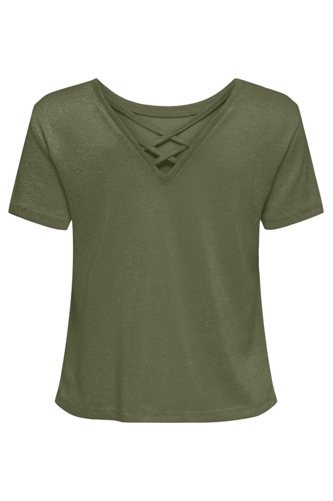 ONLAMBER LIFE S/S GLITTER TOP JRS 15346637 Kalamata/Frosted Almond