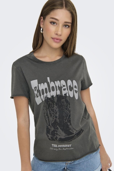 Only T-shirt ONLLUCY LIFE REG S/S TOP JRS NOOS 15215721 Gunmetal/Journey