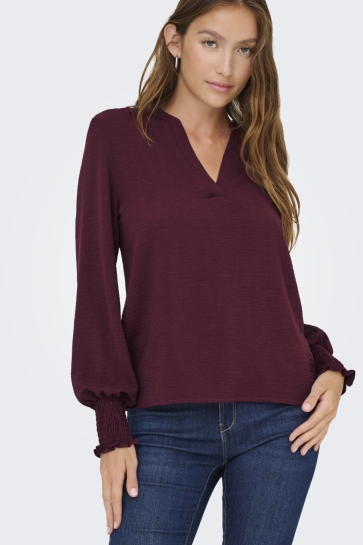 Only Blouse ONLMETTE V-NECK LS SMOCK TOP NOOS W 15284309 TAWNY PORT