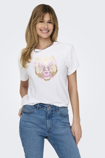 Only T-shirt ONLLUCIA LIFE REG S/S TOP JRS 15324866 BRIGHT WHITE/TIGER