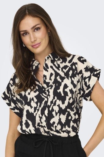 Only Blouse ONLHANNOVER LIFE S/S SHIRT WVN NOOS 15351855 BIRCH/BLACK GRAP