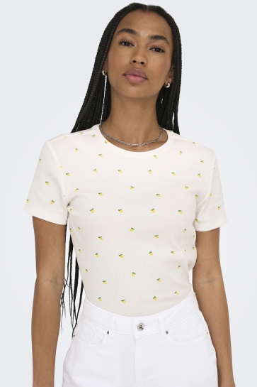 Only T-shirt ONLFENJA LIFE SS AOP TOP JRS NOOS 15347986 CLOUD DANCER/LEMONS