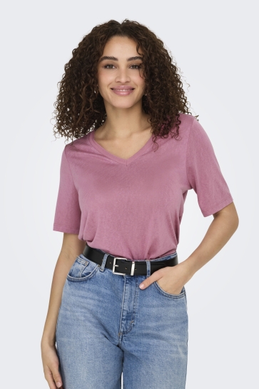 Only T-shirt ONLELISE S/S V-NECK TOP JRS NOOS 15257390 HEATHER ROSE