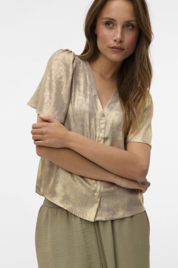 Vero Moda Blouse VMAMALIA SS V-NECK TOP EXP 10340935 GOLD COLOUR